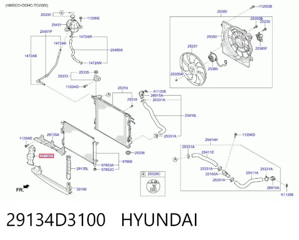 Правый дефлектор радиатора 29134D3100 Hyundai/Kia