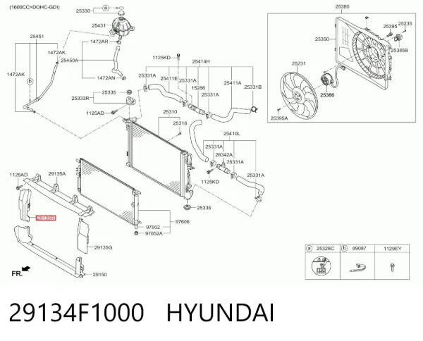 Правый дефлектор радиатора 29134F1000 Hyundai/Kia