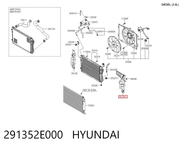 Левый дефлектор радиатора 291352E000 Hyundai/Kia