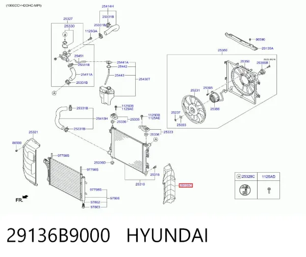 Левый дефлектор радиатора 29136B9000 Hyundai/Kia