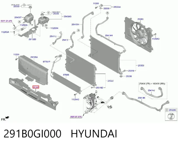 Нижний дефлектор радиатора 291B0GI000 Hyundai/Kia