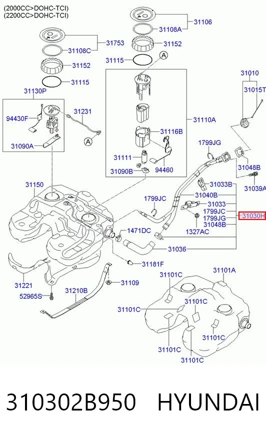 Горловина топливного бака 310302B950 Hyundai/Kia
