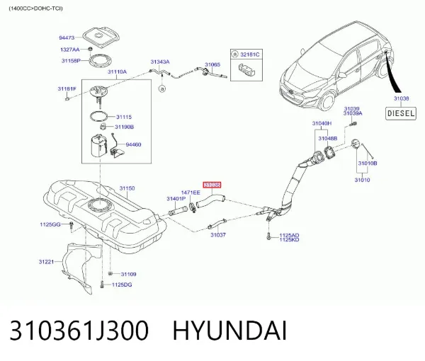 Горловина топливного бака 310361J300 Hyundai/Kia