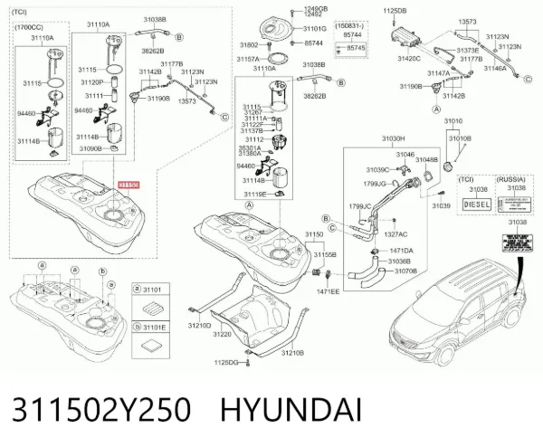 Бензобак 311502Y250 Hyundai/Kia