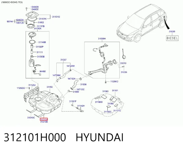 Кронштейн бака топливного 312101H000 Hyundai/Kia