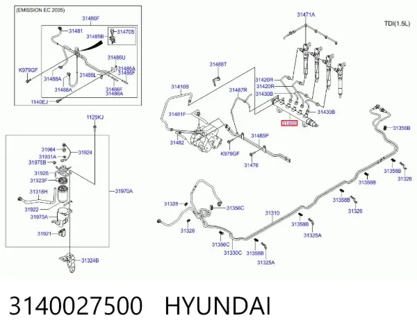 Распределитель топлива (рампа) 3140027500 Hyundai/Kia