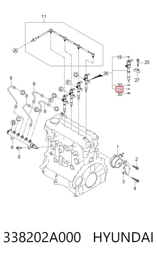 Кольцо форсунки 338202A000 Hyundai/Kia