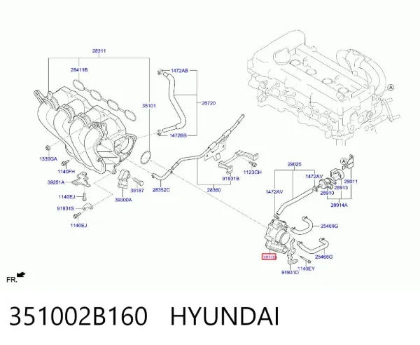 Дроссельная заслонка 351002B160 Hyundai/Kia