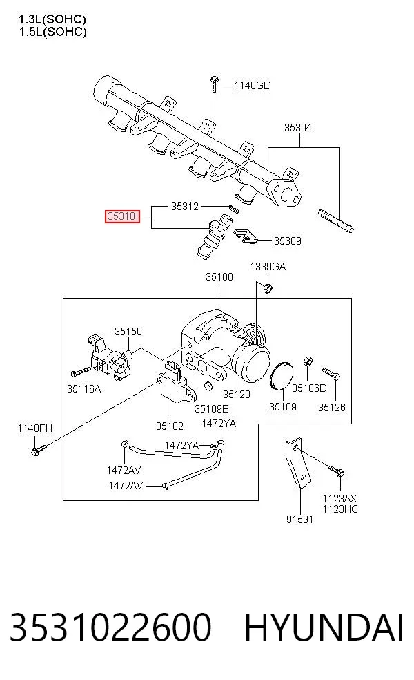 Топливные форсунки 3531022600 Hyundai/Kia