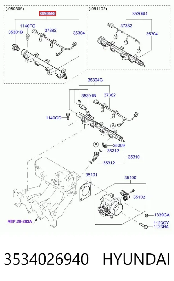 Распределитель топлива (рампа) 3534026940 Hyundai/Kia