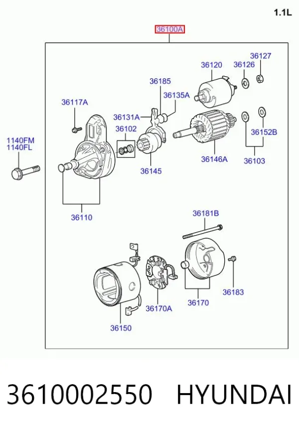 Стартер 3610002550 Hyundai/Kia