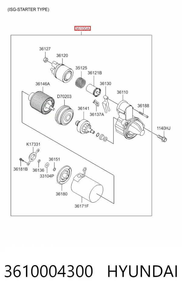 Стартер 3610004300 Hyundai/Kia