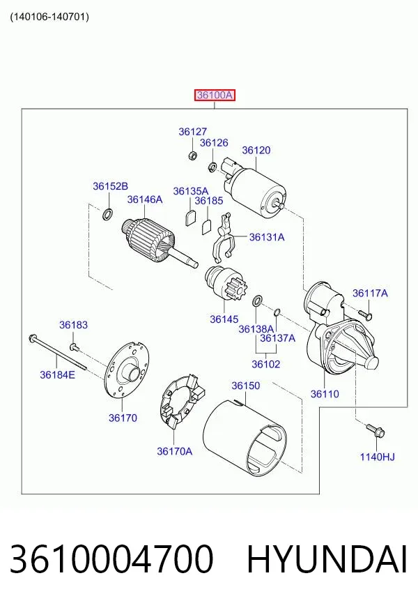 Стартер 3610004700 Hyundai/Kia