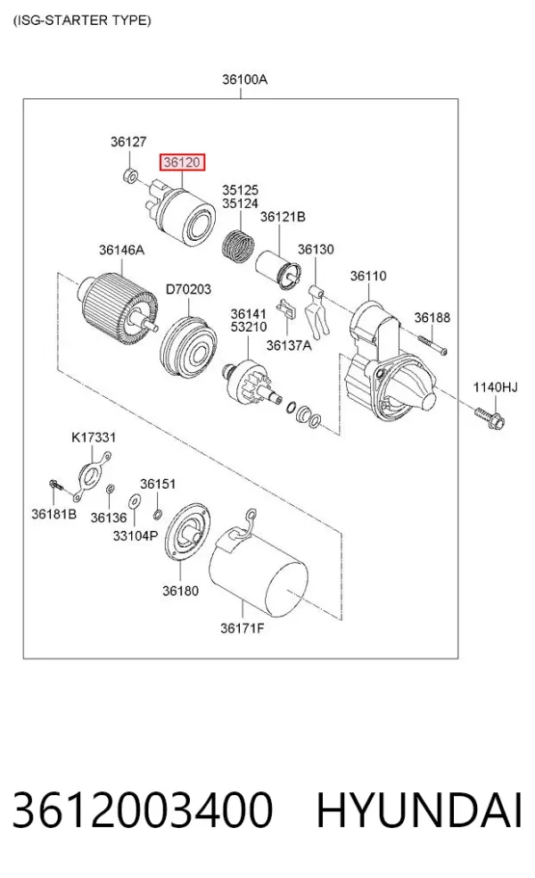 Втягивающее реле стартера 3612003400 Hyundai/Kia