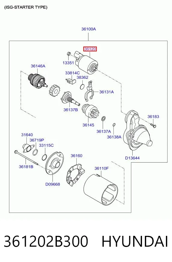 Втягивающее реле стартера 361202B300 Hyundai/Kia