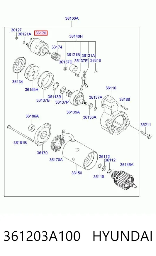 Втягивающее реле стартера 361203A100 Hyundai/Kia