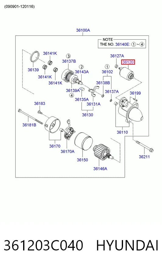 Втягивающее реле стартера 361203C040 Hyundai/Kia