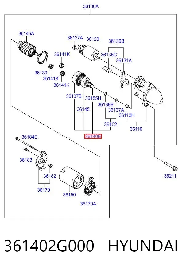 Бендикс стартера 361402G000 Hyundai/Kia