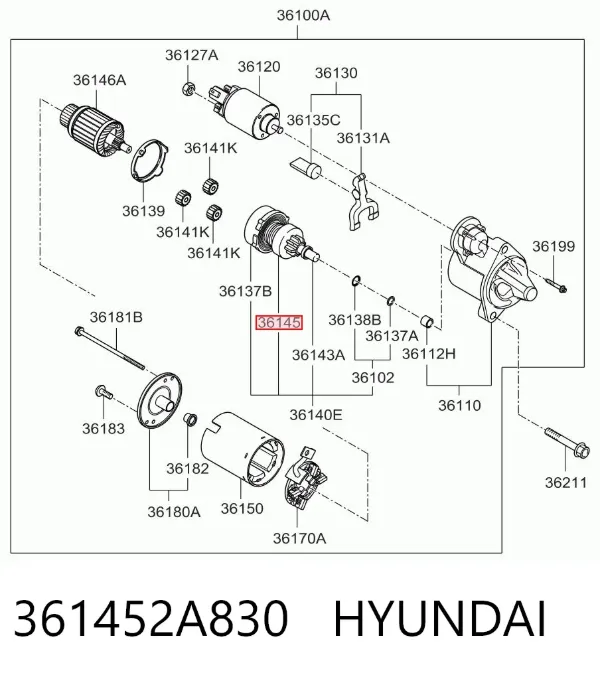 Бендикс стартера 361452A830 Hyundai/Kia