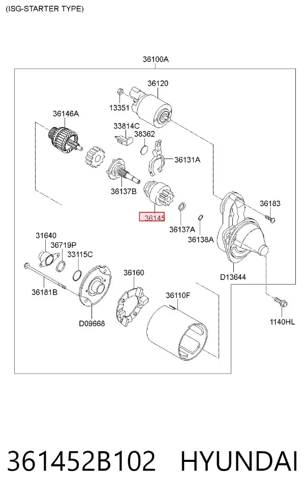Бендикс стартера 361452B102 Hyundai/Kia