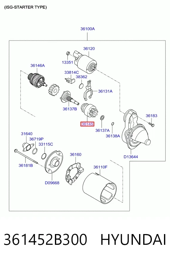 Бендикс стартера 361452B300 Hyundai/Kia