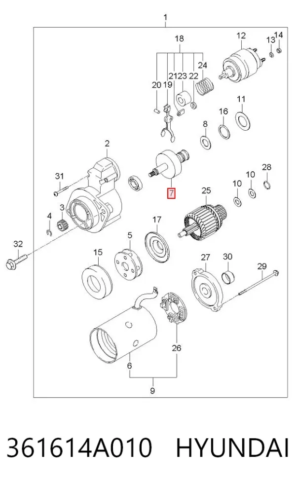 Бендикс стартера 361614A010 Hyundai/Kia
