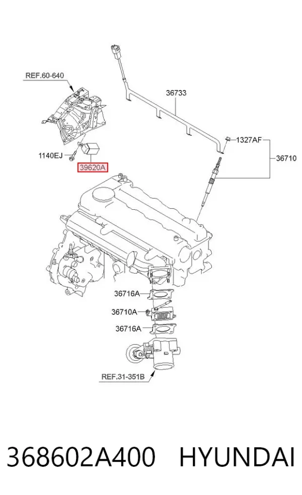 Реле свечей накала 368602A400 Hyundai/Kia