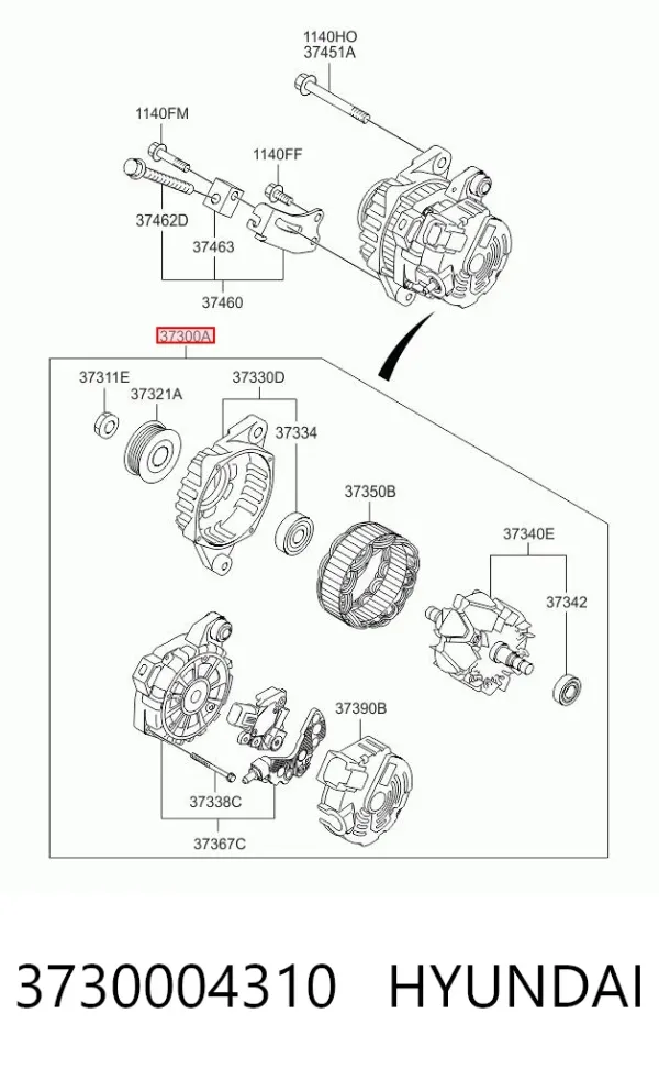 Генератор 3730004310 Hyundai/Kia