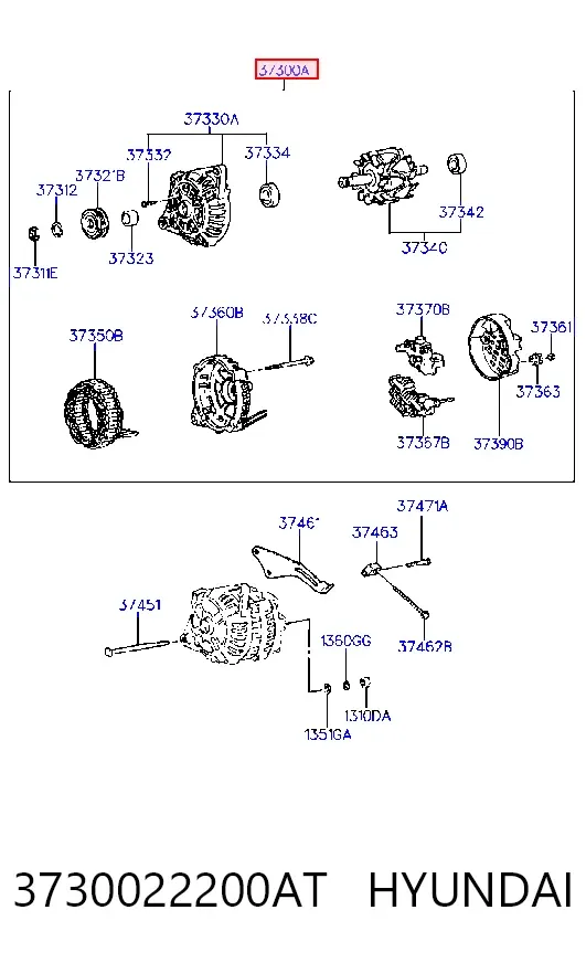 Генератор 3730022200AT Hyundai/Kia