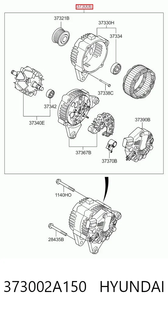 Генератор 373002A150 Hyundai/Kia