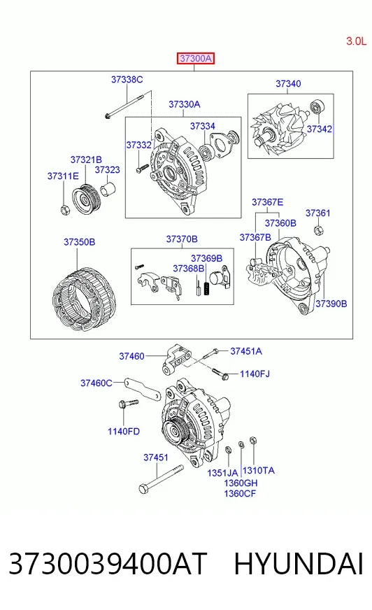Генератор 3730039400AT Hyundai/Kia