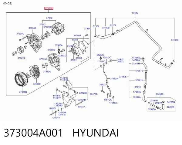 Генератор 373004A001 Hyundai/Kia