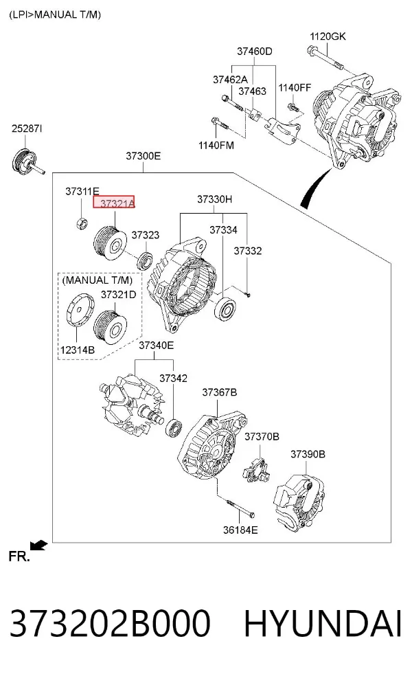 Шкив генератора 373202B000 Hyundai/Kia