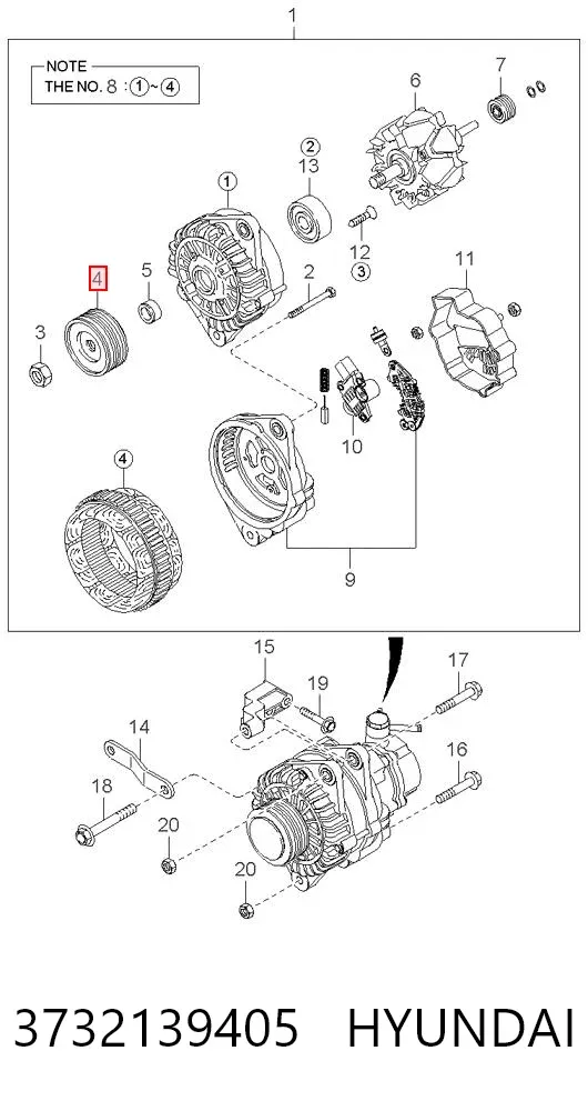 Шкив генератора 3732139405 Hyundai/Kia