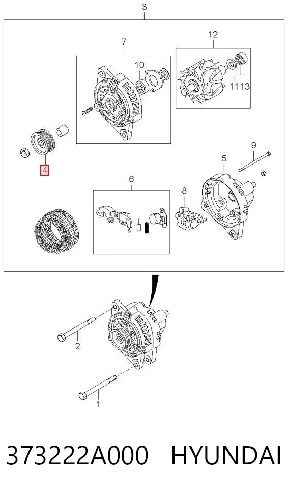 Шкив генератора 373222A000 Hyundai/Kia