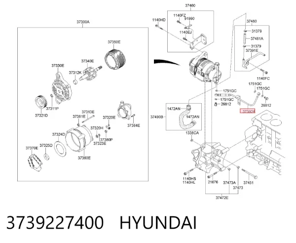 Трубка (шланг) подачи масла к турбине 3739227400 Hyundai/Kia