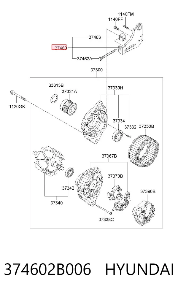 Кронштейн генератора 374602B006 Hyundai/Kia