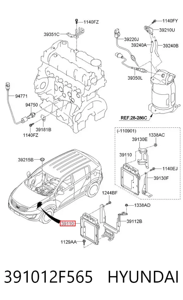 Блок управления двигателем 391012F565 Hyundai/Kia