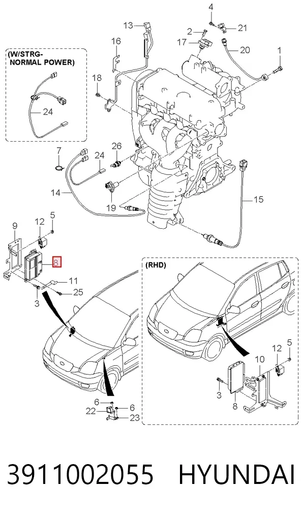 Блок управления двигателем 3911002055 Hyundai/Kia
