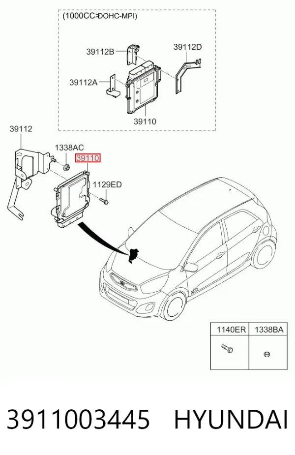 Блок управления двигателем 3911003445 Hyundai/Kia