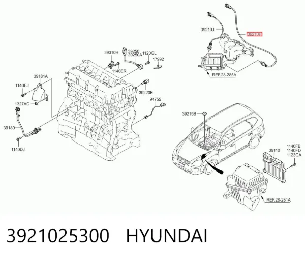 Датчик кислорода до катализатора 3921025300 Hyundai/Kia