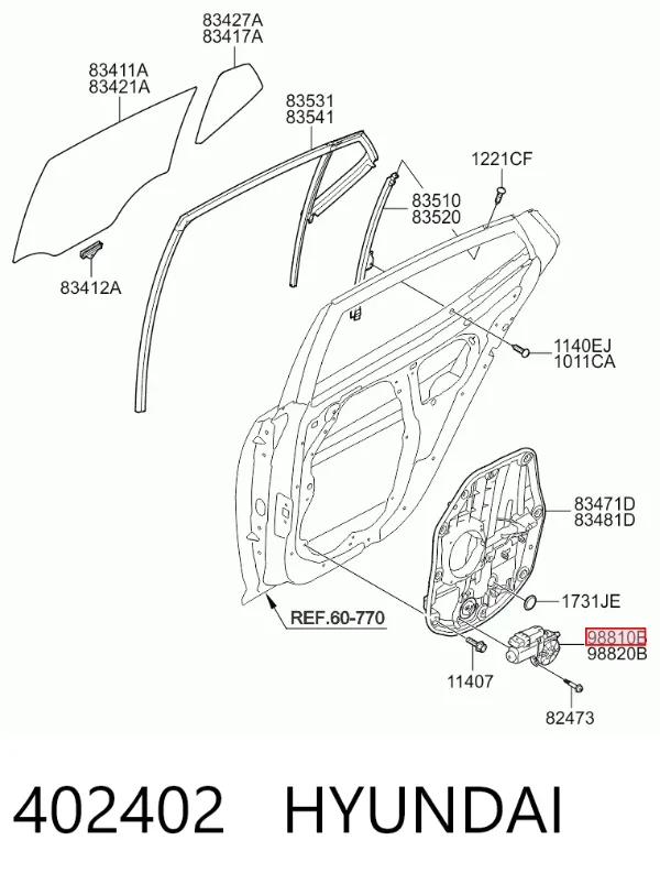 Мотор стеклоподъемника двери задней левой 402402 Hyundai/Kia