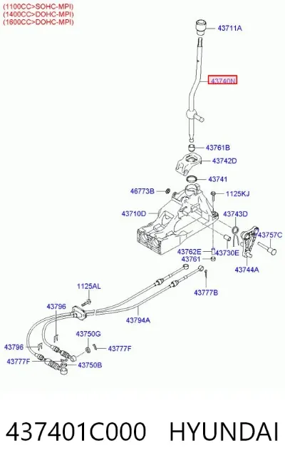 Рычаг переключения передач HYUNDAI 437401C000