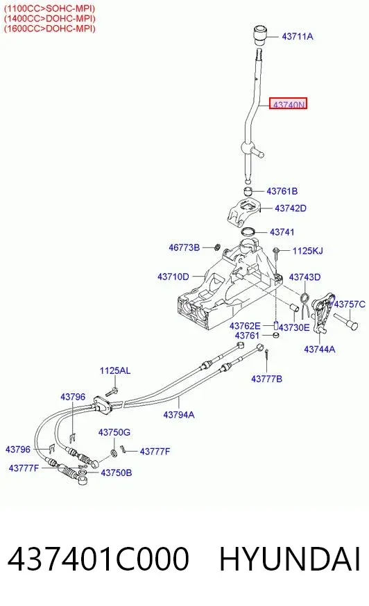 Ручка КПП 437401C000 Hyundai/Kia