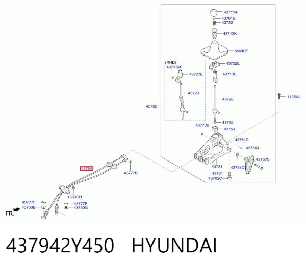 Трос переключения передач 437942Y450 Hyundai/Kia