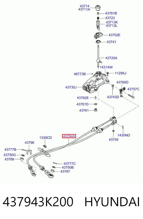 Трос переключения передач 437943K200 Hyundai/Kia