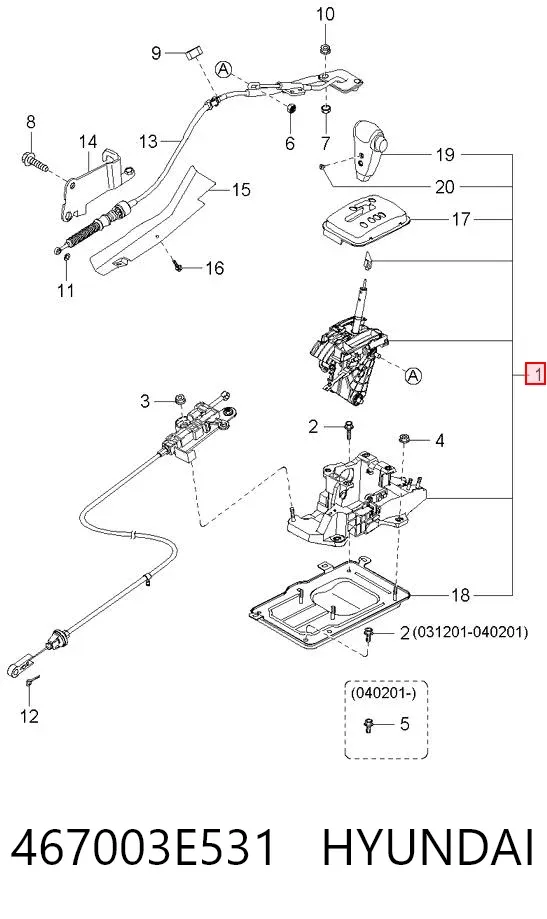Кулиса переключения передач 467003E531 Hyundai/Kia