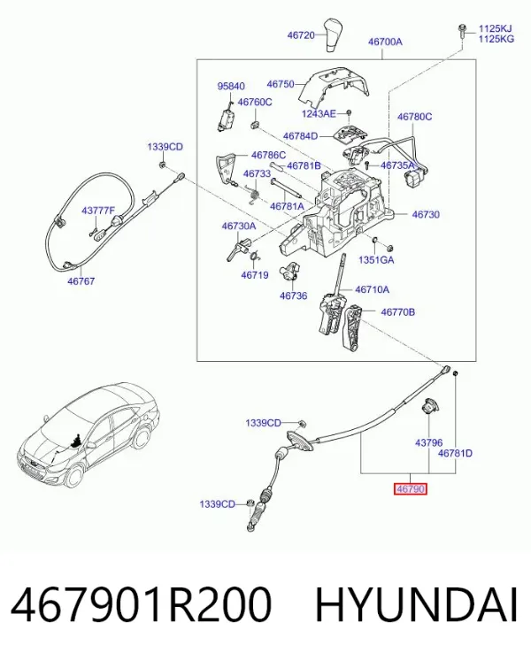 Трос переключения передач 467901R200 Hyundai/Kia
