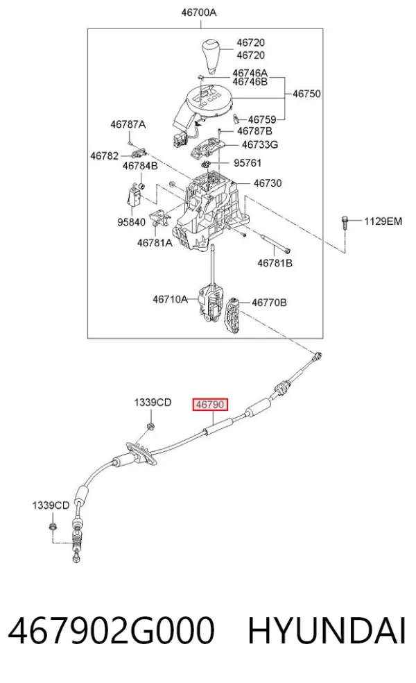 Трос переключения передач 467902G000 Hyundai/Kia