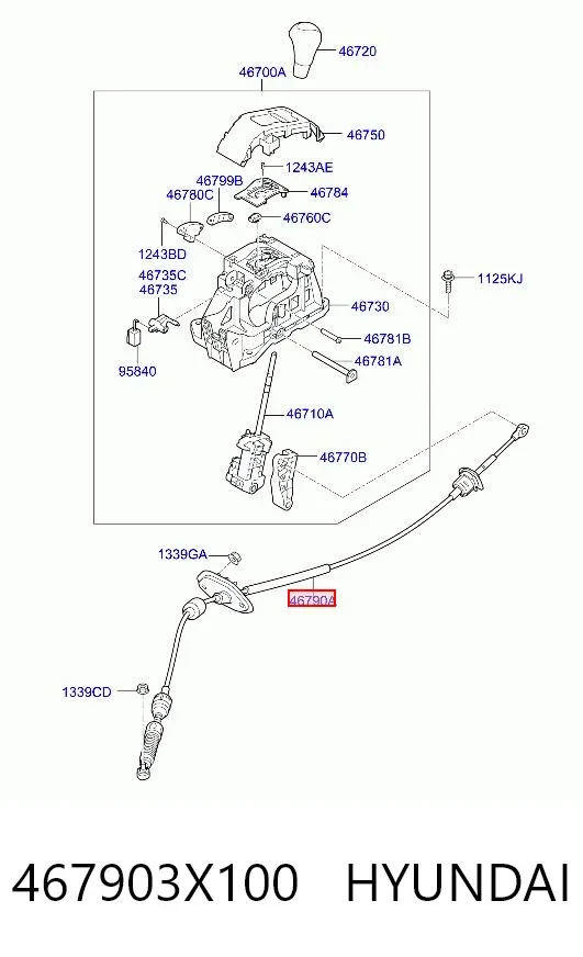 Трос переключения передач 467903X100 Hyundai/Kia